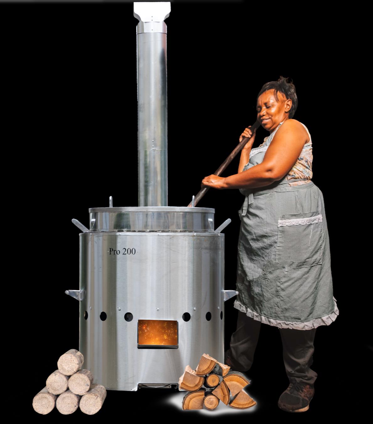 Cook preparing a meal on an ECOA Pro 200 stove-pot